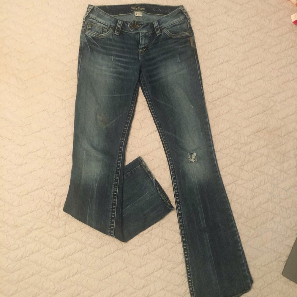 Silver Jeans Dark Denim Distressed Jeans